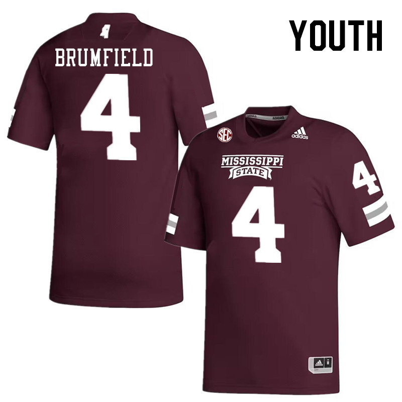 Youth #4 DeAgo Brumfield Mississippi State Bulldogs College Football Jerseys Stitched-Maroon